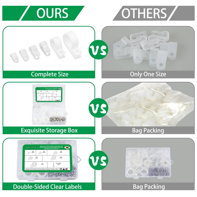 Alt view image 2 of 7 - 300 Pcs White R-Type Cable Clips, with M4 Screws Cord Organizer Good Ductility, Fireproof, 6 Sizes (3/16'' 1/4'' 3/8'' 1/2'' 3/4'' 1''), 150pcs M4 Screws, for TV/PC/AC Cables & Wires