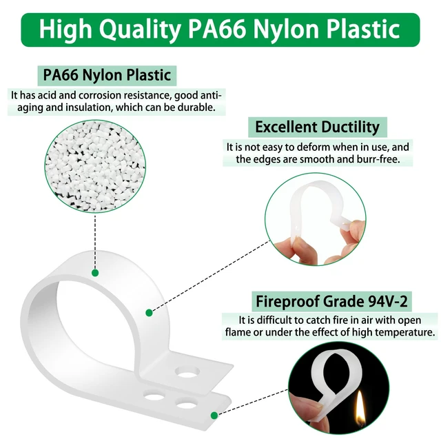 Alt view image 3 of 7 - 300 Pcs White R-Type Cable Clips, with M4 Screws Cord Organizer Good Ductility, Fireproof, 6 Sizes (3/16'' 1/4'' 3/8'' 1/2'' 3/4'' 1''), 150pcs M4 Screws, for TV/PC/AC Cables & Wires