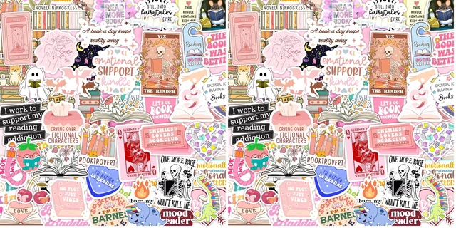Main image of 100 PCS Book Stickers for Kindle, Bookish Sticker Pack for IPAD, Laptop, Ebook Readers Cute Booktok Vinyl Decals Water Bottle Girls Holographic Waterproof Smut Romance (Pack of 2)