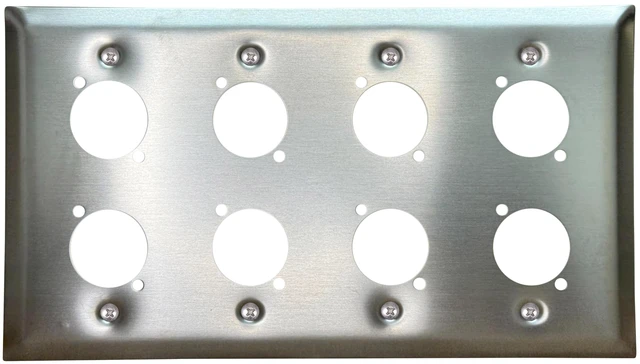 Main image of 8 Port Stainless Steel XLR Wall Plate Blank Panel for Pro Audio Blank 8 Port XLR Wall Plate Panel for Custom Professional Audio, Studio, Theater & Conference Room Installations