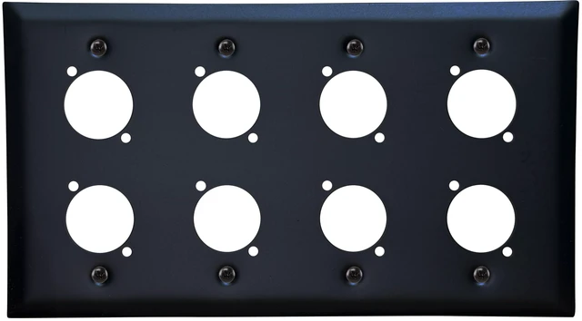 Main image of 8 Port Black XLR Wall Plate Blank Panel for Pro Audio Blank 8 Port XLR Wall Plate Panel for Custom Professional Audio, Studio, Theater & Conference Room Installations