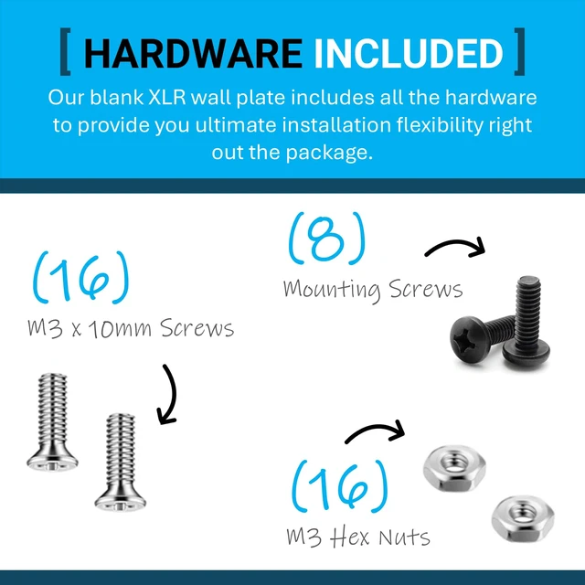 Alt view image 2 of 5 - 8 Port Black XLR Wall Plate Blank Panel for Pro Audio Blank 8 Port XLR Wall Plate Panel for Custom Professional Audio, Studio, Theater & Conference Room Installations