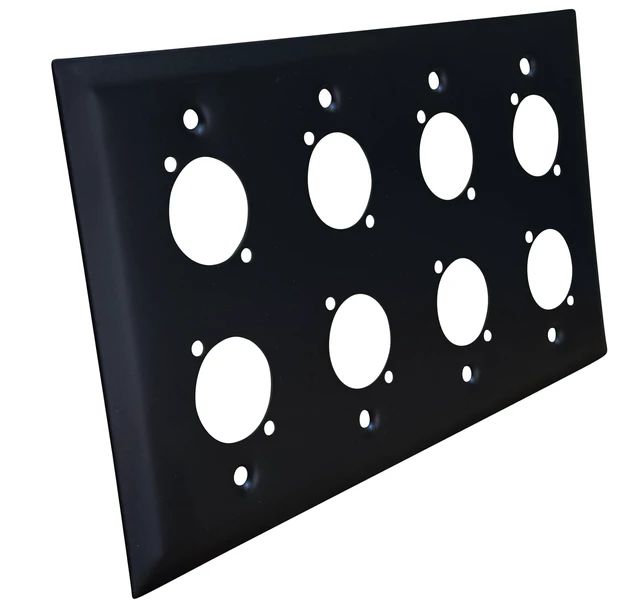 Alt view image 3 of 5 - 8 Port Black XLR Wall Plate Blank Panel for Pro Audio Blank 8 Port XLR Wall Plate Panel for Custom Professional Audio, Studio, Theater & Conference Room Installations