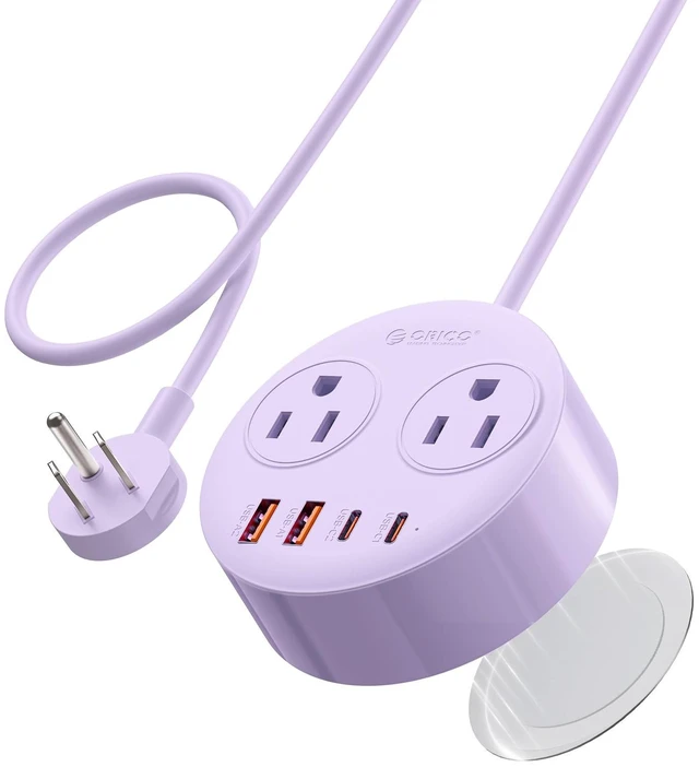 Main image of Magnetic Power Strip with 20W PD Fast Charging USB C Ports 6-in-1 Round Desktop Extension Cord (10ft) with 2 AC Outlets, 2 USB-C, 2 USB-A, Wall Mountable for Dorm Room & Office