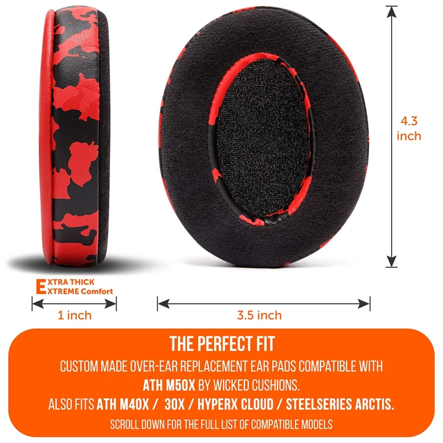 Alt view image 6 of 7 - PadZ Velour - Earpads for Audio Technica, HyperX, Arctis & More Made by Wicked Cushions Extra Thick Also fits Logitech G Pro X & 50+ Additional Models Red Camo