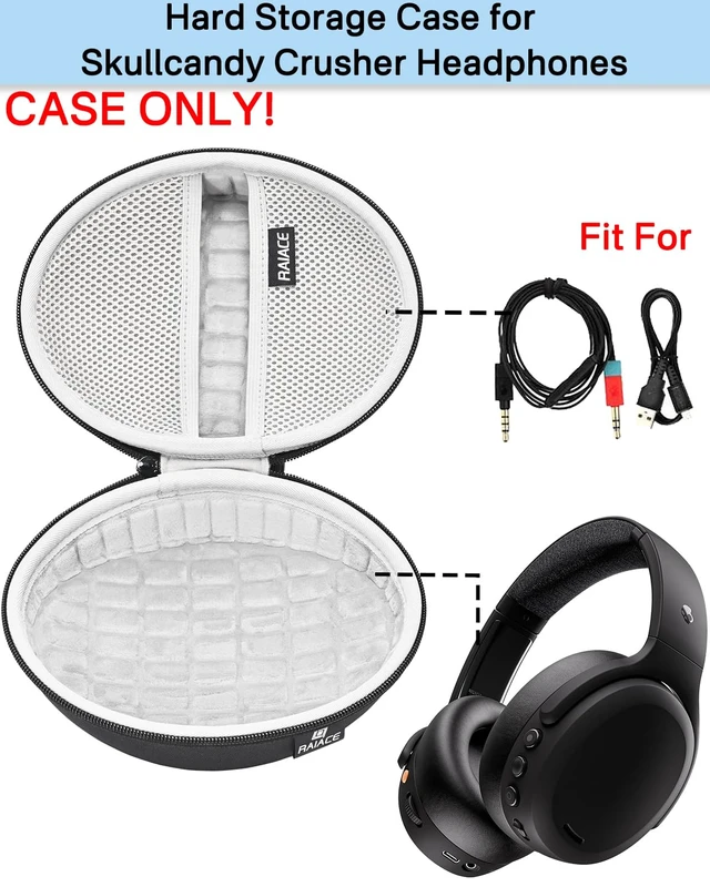 Alt view image 2 of 6 - Hard Travel Carrying Case Compatible with Skullcandy Crusher Over-Ear Headphones. (Case Only, Not Include The Device)-Black(Gray Lining)