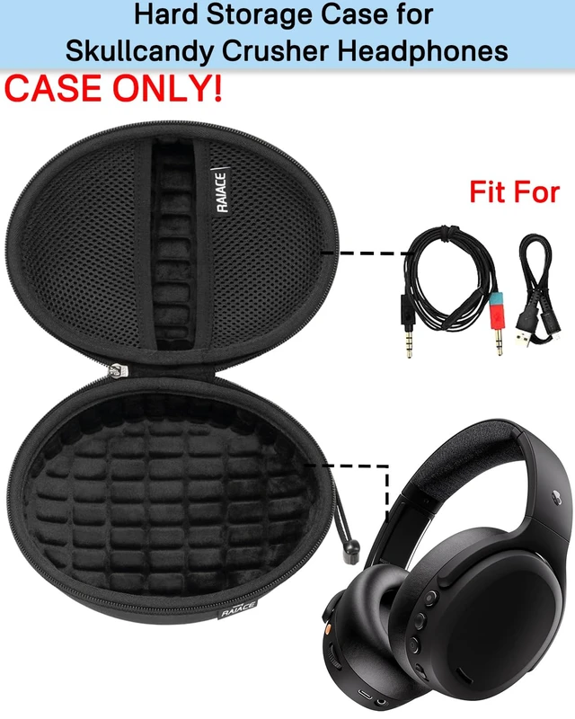 Alt view image 2 of 6 - Hard Travel Carrying Case Compatible with Skullcandy Crusher Over-Ear Headphones. (Case Only, Not Include The Device)-Black(Black Lining)