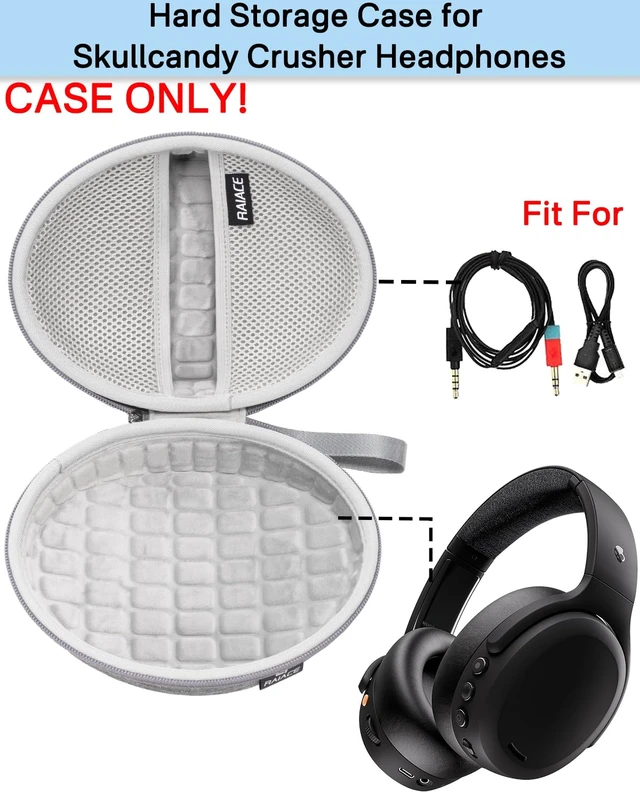 Alt view image 2 of 6 - Hard Travel Carrying Case Compatible with Skullcandy Crusher Over-Ear Headphones. (Case Only, Not Include The Device)-Gray(Gray Lining)