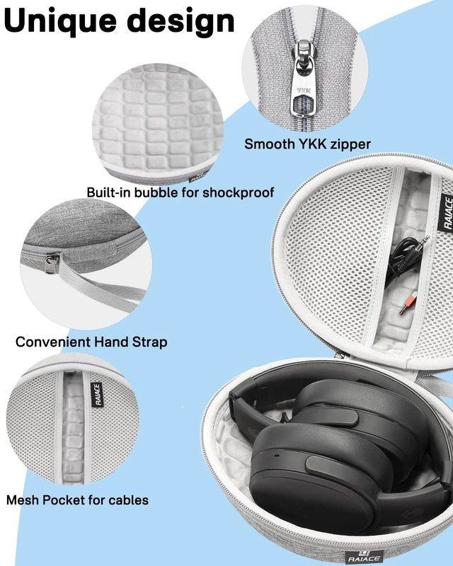 Alt view image 4 of 6 - Hard Travel Carrying Case Compatible with Skullcandy Crusher Over-Ear Headphones. (Case Only, Not Include The Device)-Gray(Gray Lining)