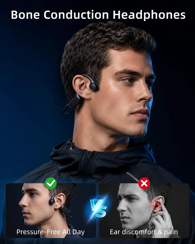 Alt view image 3 of 7 - Bone Conduction Headphones, Open Ear Headphones Bluetooth 6.0, Wireless Sports Headphones with 10 Hours Playtime, Lightweight Comfort, IP54 Waterproof for Cycling, Gym, Running (Black)