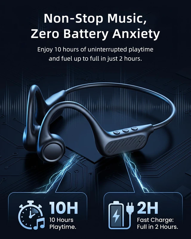 Alt view image 6 of 7 - Bone Conduction Headphones, Open Ear Headphones Bluetooth 6.0, Wireless Sports Headphones with 10 Hours Playtime, Lightweight Comfort, IP54 Waterproof for Cycling, Gym, Running (Black)