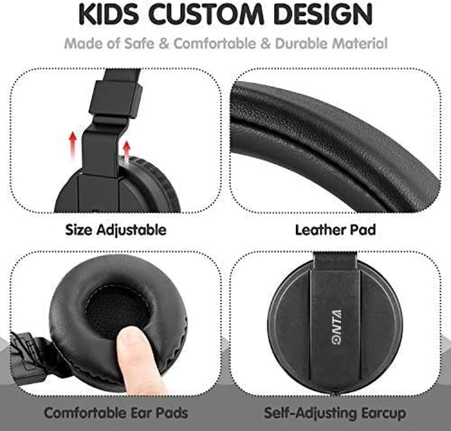 Alt view image 3 of 7 - Kids Wired Headphones with Cord - School Student Headset, Toddler Earphones, Safe Volume, 3.5mm Jack, On-Ear for iPad, Tablet, Laptop, Travel, Black