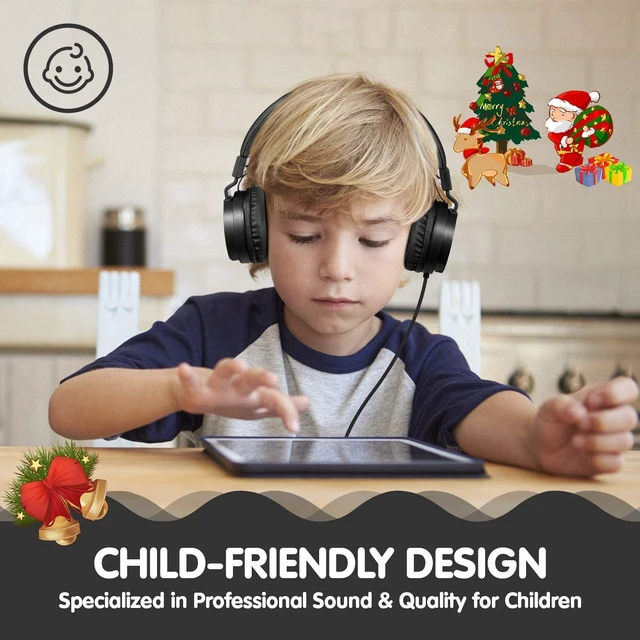 Alt view image 2 of 7 - Kids Wired Headphones with Cord - School Student Headset, Toddler Earphones, Safe Volume, 3.5mm Jack, On-Ear for iPad, Tablet, Laptop, Travel, Black