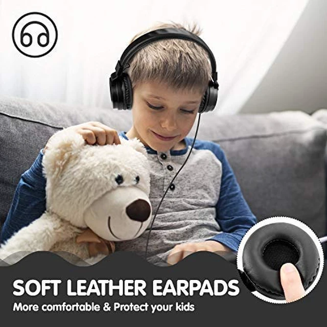 Alt view image 4 of 7 - Kids Wired Headphones with Cord - School Student Headset, Toddler Earphones, Safe Volume, 3.5mm Jack, On-Ear for iPad, Tablet, Laptop, Travel, Black
