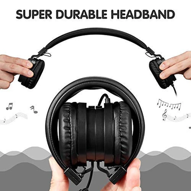 Alt view image 5 of 7 - Kids Wired Headphones with Cord - School Student Headset, Toddler Earphones, Safe Volume, 3.5mm Jack, On-Ear for iPad, Tablet, Laptop, Travel, Black