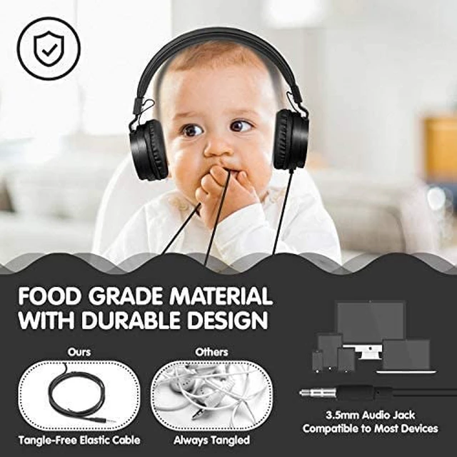Alt view image 6 of 7 - Kids Wired Headphones with Cord - School Student Headset, Toddler Earphones, Safe Volume, 3.5mm Jack, On-Ear for iPad, Tablet, Laptop, Travel, Black