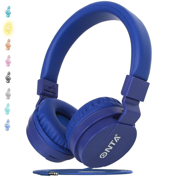 Main image of Kids Headphones for Boys Girls - Child Student Headset Wired Toddler Earphones School Teen on Ear for Ipad Computer Smart Phone Fire Tablet Laptop Plane Travel Game, Dark Blue