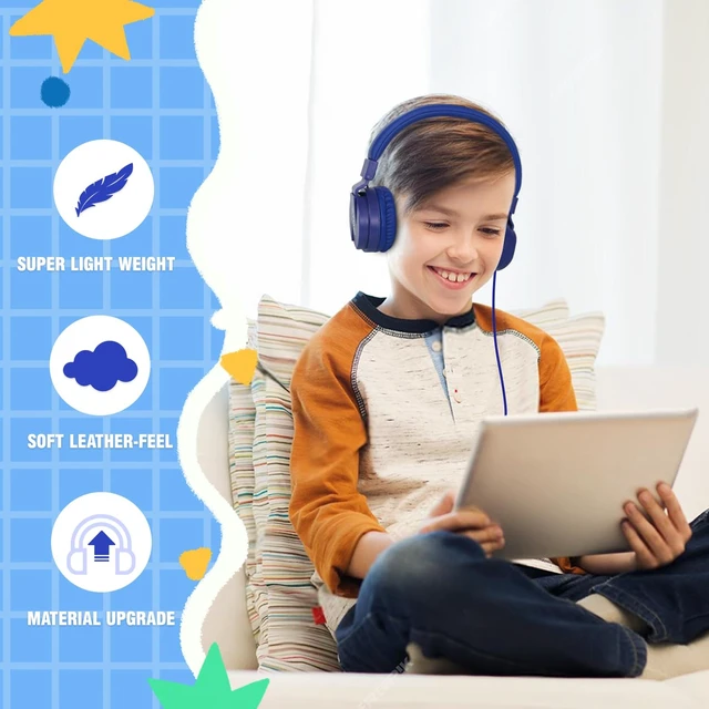 Alt view image 2 of 7 - Kids Headphones for Boys Girls - Child Student Headset Wired Toddler Earphones School Teen on Ear for Ipad Computer Smart Phone Fire Tablet Laptop Plane Travel Game, Dark Blue