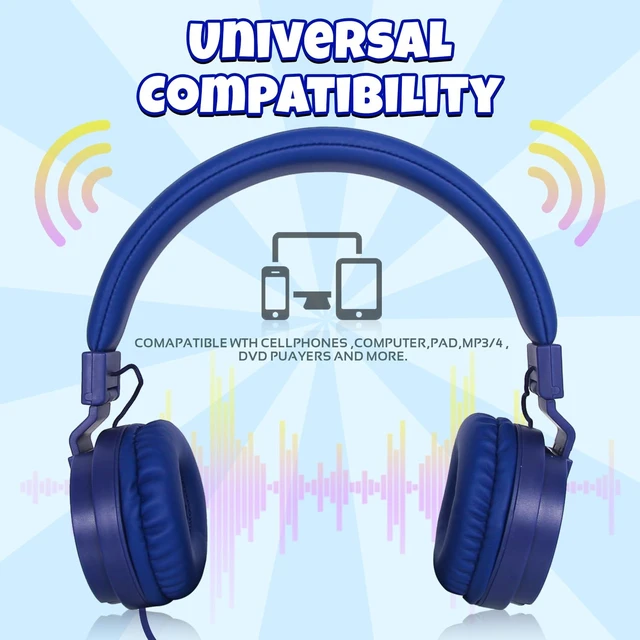 Alt view image 7 of 7 - Kids Headphones for Boys Girls - Child Student Headset Wired Toddler Earphones School Teen on Ear for Ipad Computer Smart Phone Fire Tablet Laptop Plane Travel Game, Dark Blue