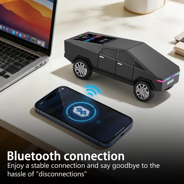 Alt view image 4 of 7 - WS-580 Cyberpunk Truck Bluetooth Speaker with Display (Black) Cyberpunk Truck Design, Display Screen & LED Lights, TWS Stereo & FM Radio, USB/TF Playback, Built-In Mic