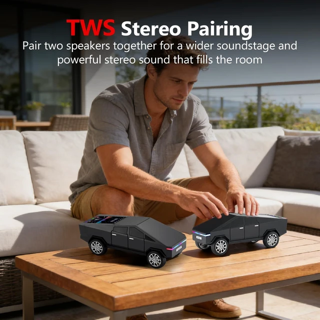Alt view image 5 of 7 - WS-580 Cyberpunk Truck Bluetooth Speaker with Display (Black) Cyberpunk Truck Design, Display Screen & LED Lights, TWS Stereo & FM Radio, USB/TF Playback, Built-In Mic