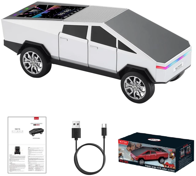 Main image of WS-580 Cyberpunk Truck Bluetooth Speaker with Display (Silver) Cyberpunk Truck Design, Display Screen & LED Lights, TWS Stereo & FM Radio, USB/TF Playback, Built-In Mic