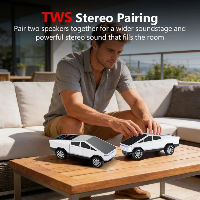 Alt view image 5 of 7 - WS-580 Cyberpunk Truck Bluetooth Speaker with Display (Silver) Cyberpunk Truck Design, Display Screen & LED Lights, TWS Stereo & FM Radio, USB/TF Playback, Built-In Mic