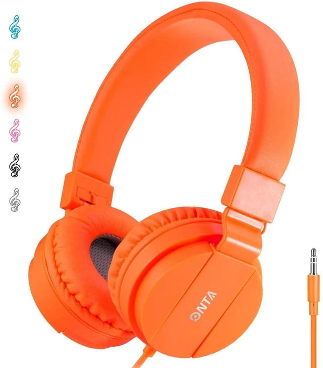 Main image of Kids Headphones for Boys Girls - Child Student Headset Wired plug Toddler Earphones School Teen on Ear for Ipad Computer Smart phone Fire Tablet Laptop Plane Travel Game,orange