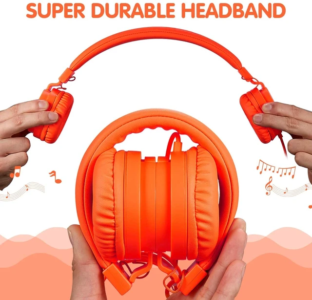 Alt view image 5 of 7 - Kids Headphones for Boys Girls - Child Student Headset Wired plug Toddler Earphones School Teen on Ear for Ipad Computer Smart phone Fire Tablet Laptop Plane Travel Game,orange