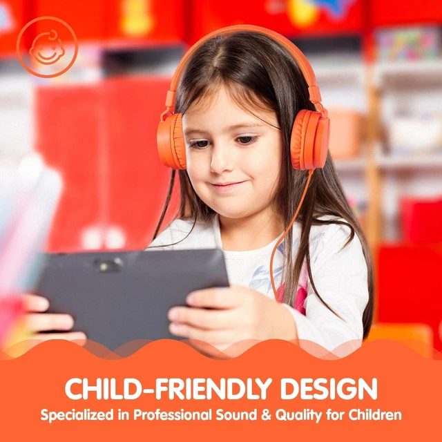 Alt view image 4 of 7 - Kids Headphones for Boys Girls - Child Student Headset Wired plug Toddler Earphones School Teen on Ear for Ipad Computer Smart phone Fire Tablet Laptop Plane Travel Game,orange