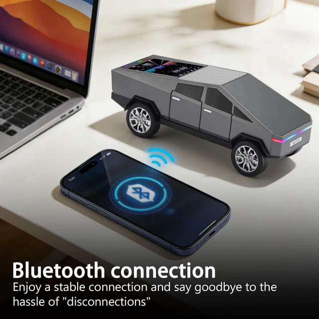Alt view image 4 of 7 - WS-580 Cyberpunk Truck Bluetooth Speaker with Display (Gray) Cyberpunk Truck Design, Display Screen & LED Lights, TWS Stereo & FM Radio, USB/TF Playback, Built-In Mic