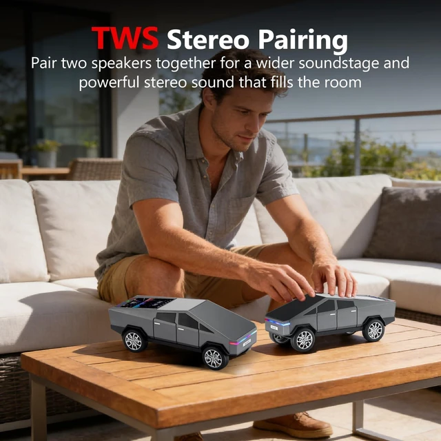 Alt view image 5 of 7 - WS-580 Cyberpunk Truck Bluetooth Speaker with Display (Gray) Cyberpunk Truck Design, Display Screen & LED Lights, TWS Stereo & FM Radio, USB/TF Playback, Built-In Mic