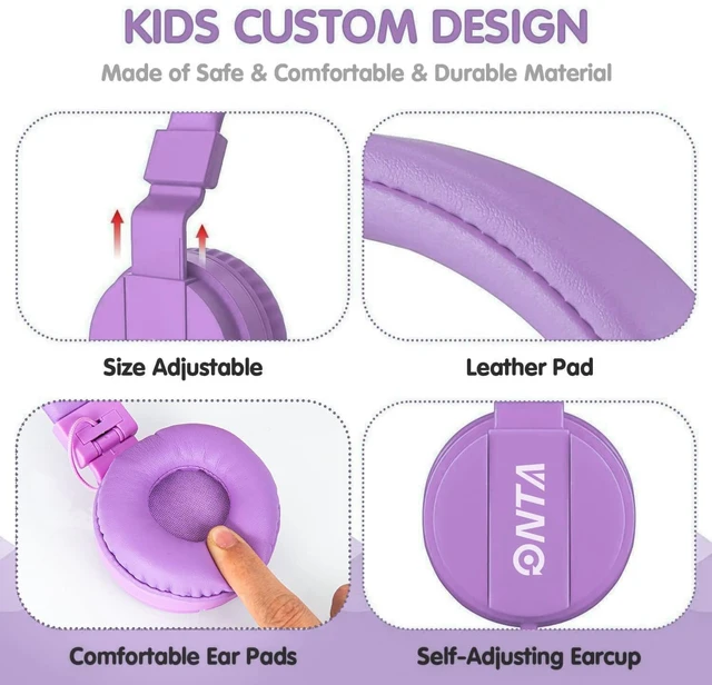 Alt view image 3 of 7 - ® Foldable on Ear Headphones for Children, Adjustable Lightweight Earphones for Phones/iPhone/Tablets/iPad/PC/MP3/MP4 (Purple)