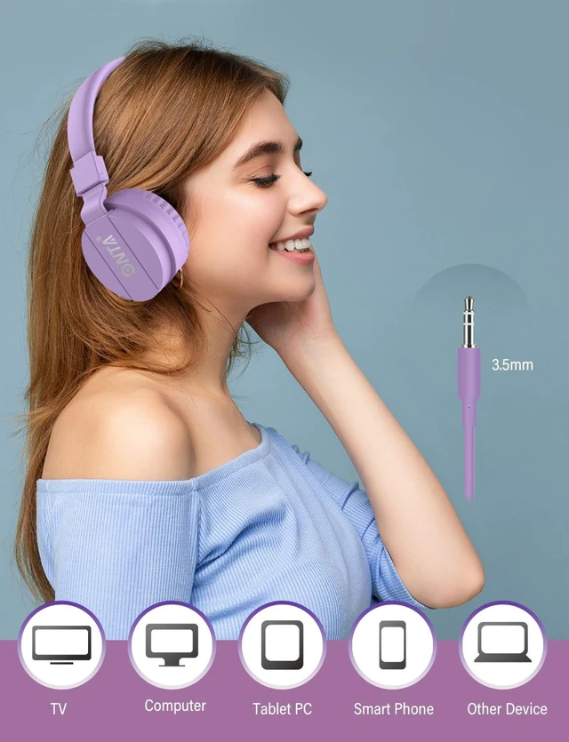 Alt view image 4 of 7 - ® Foldable on Ear Headphones for Children, Adjustable Lightweight Earphones for Phones/iPhone/Tablets/iPad/PC/MP3/MP4 (Purple)