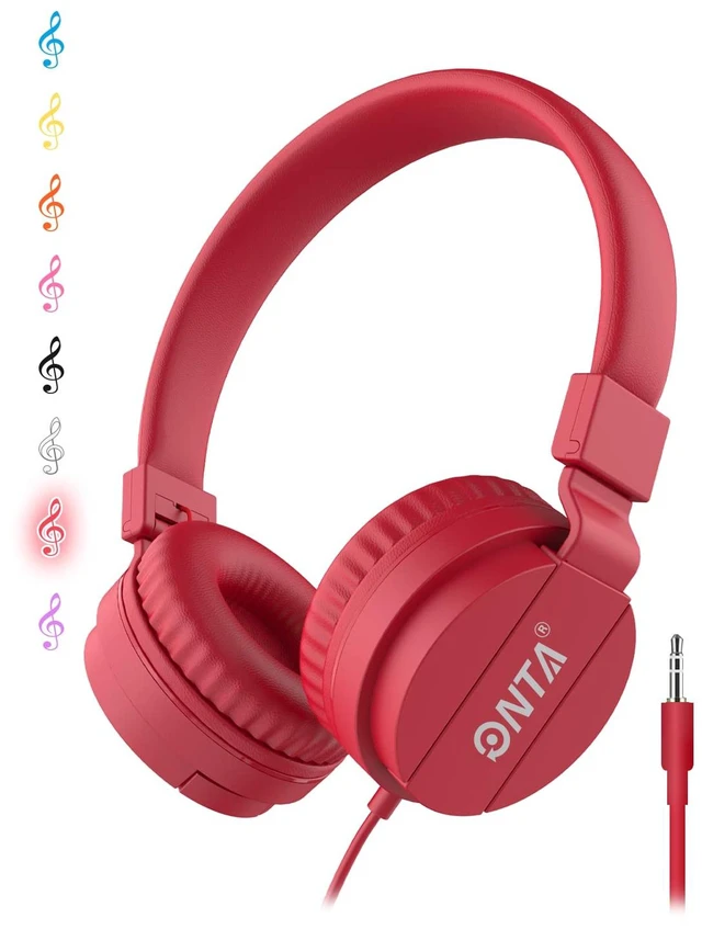 Main image of Kids Headphones for Boys Girls - Child Student Headset Wired Plug Toddler Earphones School Teen on Ear for Ipad Computer Smart Phone Fire Tablet Laptop Plane Travel Game (red)