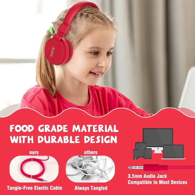 Alt view image 2 of 7 - Kids Headphones for Boys Girls - Child Student Headset Wired Plug Toddler Earphones School Teen on Ear for Ipad Computer Smart Phone Fire Tablet Laptop Plane Travel Game (red)