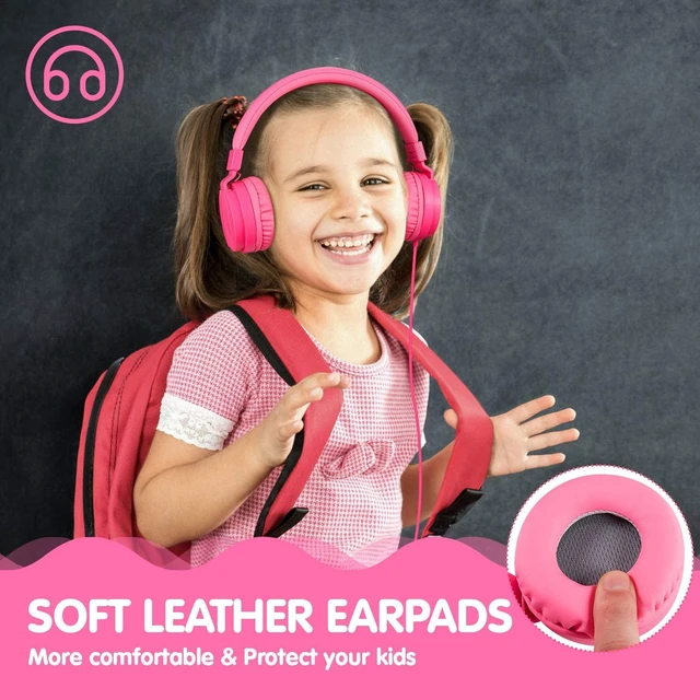 Alt view image 2 of 7 - Kids Headphones for Boys Girls - Child Student Headset Wired Plug Toddler Earphones School Teen on Ear for Ipad Computer Smart Phone Fire Tablet Laptop Plane Travel Game, Pink