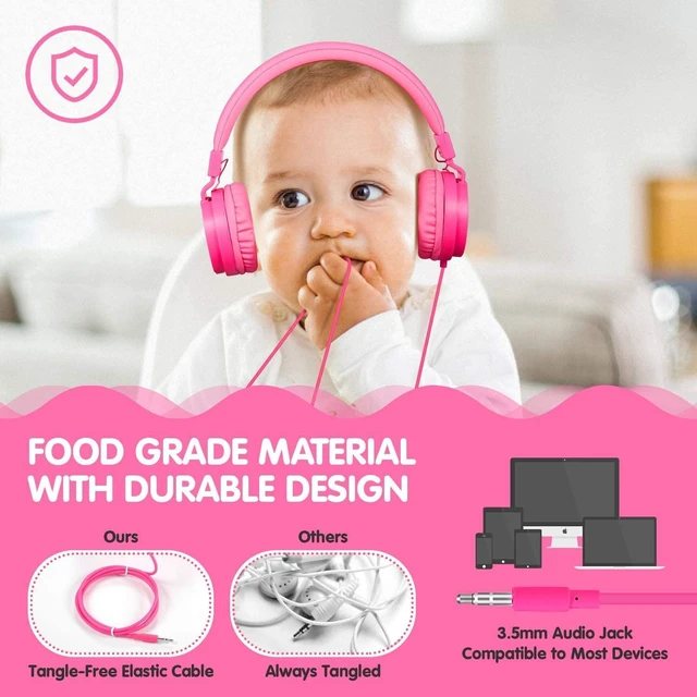 Alt view image 6 of 7 - Kids Headphones for Boys Girls - Child Student Headset Wired Plug Toddler Earphones School Teen on Ear for Ipad Computer Smart Phone Fire Tablet Laptop Plane Travel Game, Pink