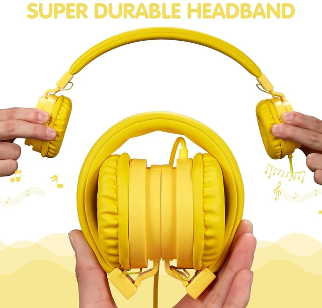 Alt view image 3 of 7 - Kids Wired Headphones with Cord - School Student Headset, Toddler Earphones, Safe Volume, 3.5mm Jack, On-Ear for iPad, Tablet, Laptop, Travel, Yellow