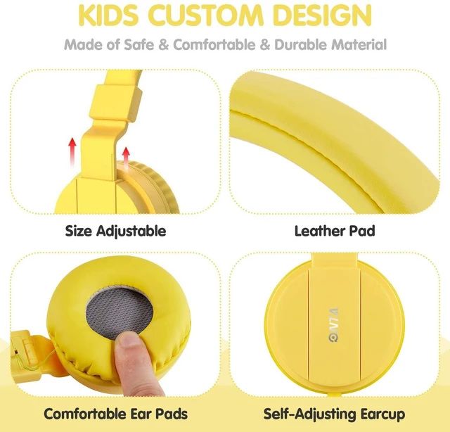 Alt view image 2 of 7 - Kids Wired Headphones with Cord - School Student Headset, Toddler Earphones, Safe Volume, 3.5mm Jack, On-Ear for iPad, Tablet, Laptop, Travel, Yellow