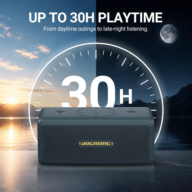 Alt view image 4 of 7 - M5 Portable Bluetooth Speaker with 40W Immersive Stereo Sound Dual Opposing Drivers, Punchy Bass, IPX7 Waterproof, Up to 30H Playtime, EQ, TF Card, AUX & USB Drive Playback