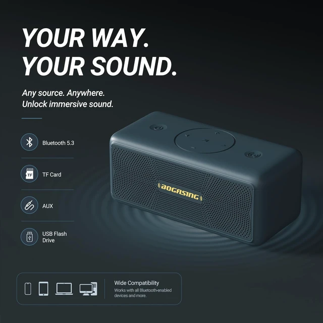 Alt view image 6 of 7 - M5 Portable Bluetooth Speaker with 40W Immersive Stereo Sound Dual Opposing Drivers, Punchy Bass, IPX7 Waterproof, Up to 30H Playtime, EQ, TF Card, AUX & USB Drive Playback