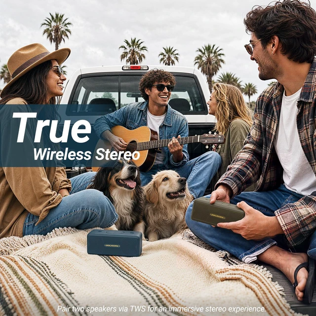 Alt view image 7 of 7 - M5 Portable Bluetooth Speaker with 40W Immersive Stereo Sound Dual Opposing Drivers, Punchy Bass, IPX7 Waterproof, Up to 30H Playtime, EQ, TF Card, AUX & USB Drive Playback