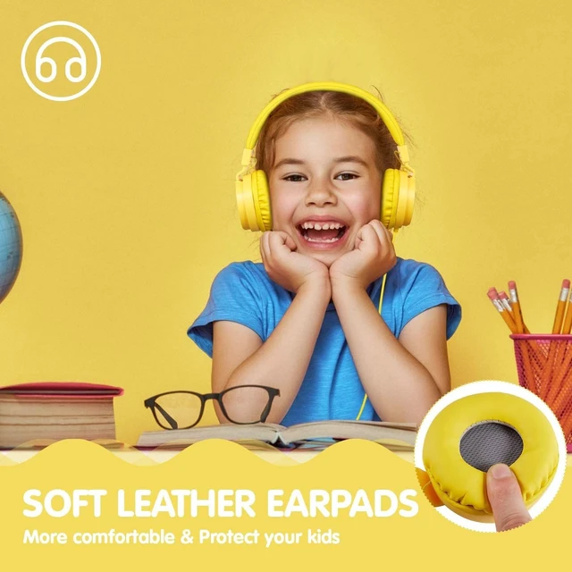 Alt view image 6 of 7 - Kids Wired Headphones with Cord - School Student Headset, Toddler Earphones, Safe Volume, 3.5mm Jack, On-Ear for iPad, Tablet, Laptop, Travel, Yellow