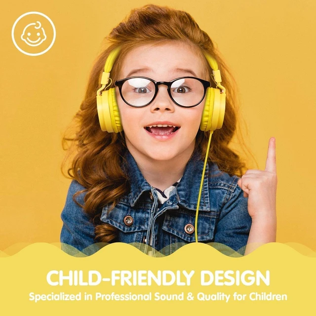 Alt view image 5 of 7 - Kids Wired Headphones with Cord - School Student Headset, Toddler Earphones, Safe Volume, 3.5mm Jack, On-Ear for iPad, Tablet, Laptop, Travel, Yellow