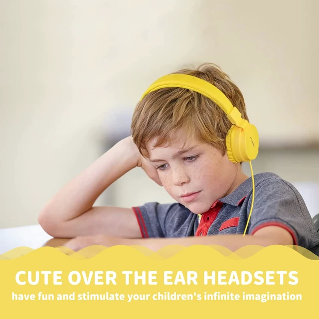 Alt view image 7 of 7 - Kids Wired Headphones with Cord - School Student Headset, Toddler Earphones, Safe Volume, 3.5mm Jack, On-Ear for iPad, Tablet, Laptop, Travel, Yellow