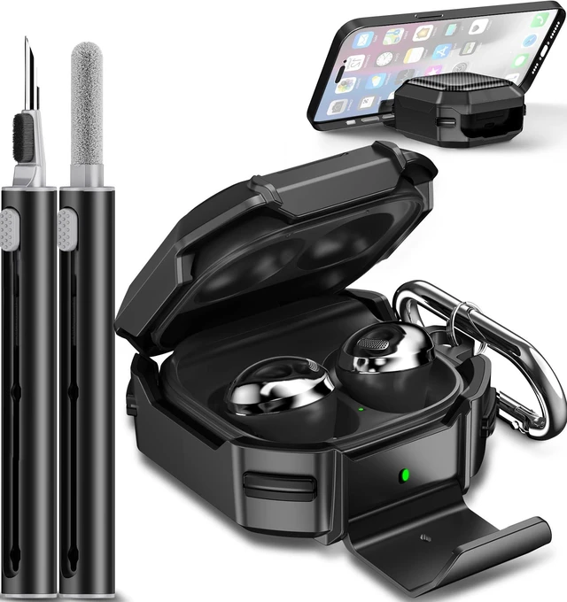 Main image of with Lock Carbon Fiber Cases for Samsung Galaxy Buds FE Case (2023) / Galaxy Buds 2 Pro Case 2022/ Bud Pro 2021 /Bud 2 2021/ Bud Live 2020 with Phone Stand and Keychain-Black