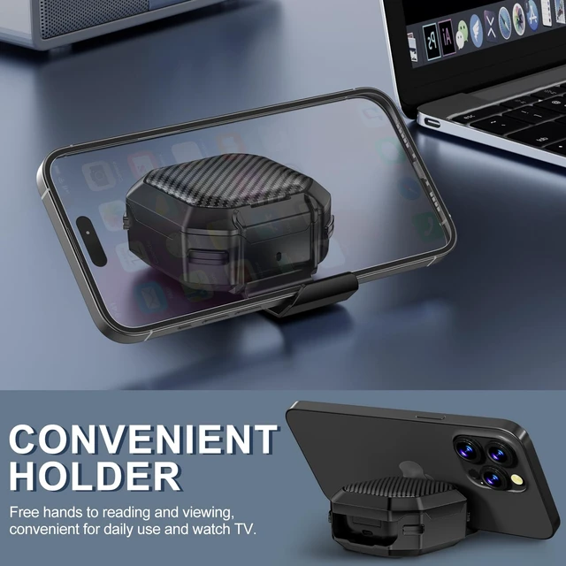 Alt view image 2 of 7 - with Lock Carbon Fiber Cases for Samsung Galaxy Buds FE Case (2023) / Galaxy Buds 2 Pro Case 2022/ Bud Pro 2021 /Bud 2 2021/ Bud Live 2020 with Phone Stand and Keychain-Black