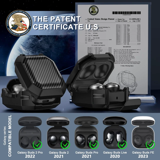 Alt view image 3 of 7 - with Lock Carbon Fiber Cases for Samsung Galaxy Buds FE Case (2023) / Galaxy Buds 2 Pro Case 2022/ Bud Pro 2021 /Bud 2 2021/ Bud Live 2020 with Phone Stand and Keychain-Black