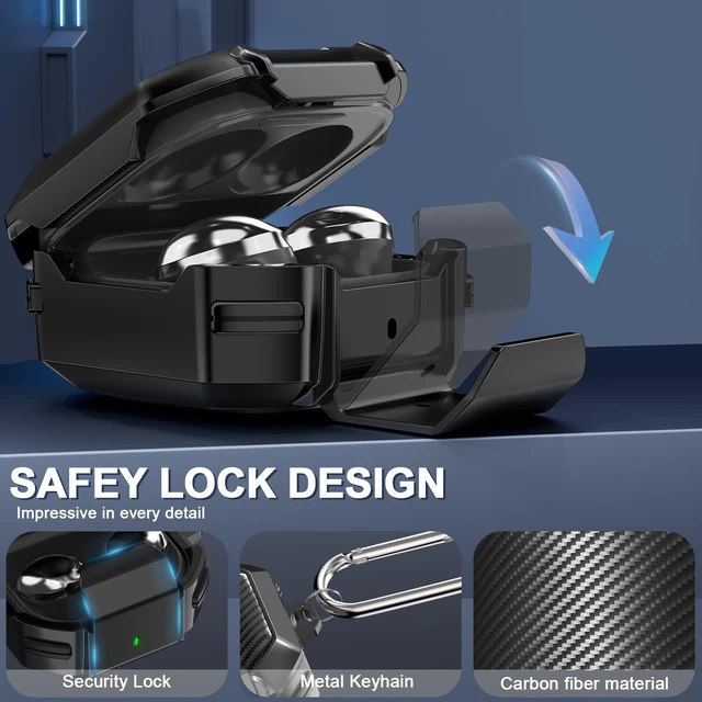 Alt view image 5 of 7 - with Lock Carbon Fiber Cases for Samsung Galaxy Buds FE Case (2023) / Galaxy Buds 2 Pro Case 2022/ Bud Pro 2021 /Bud 2 2021/ Bud Live 2020 with Phone Stand and Keychain-Black